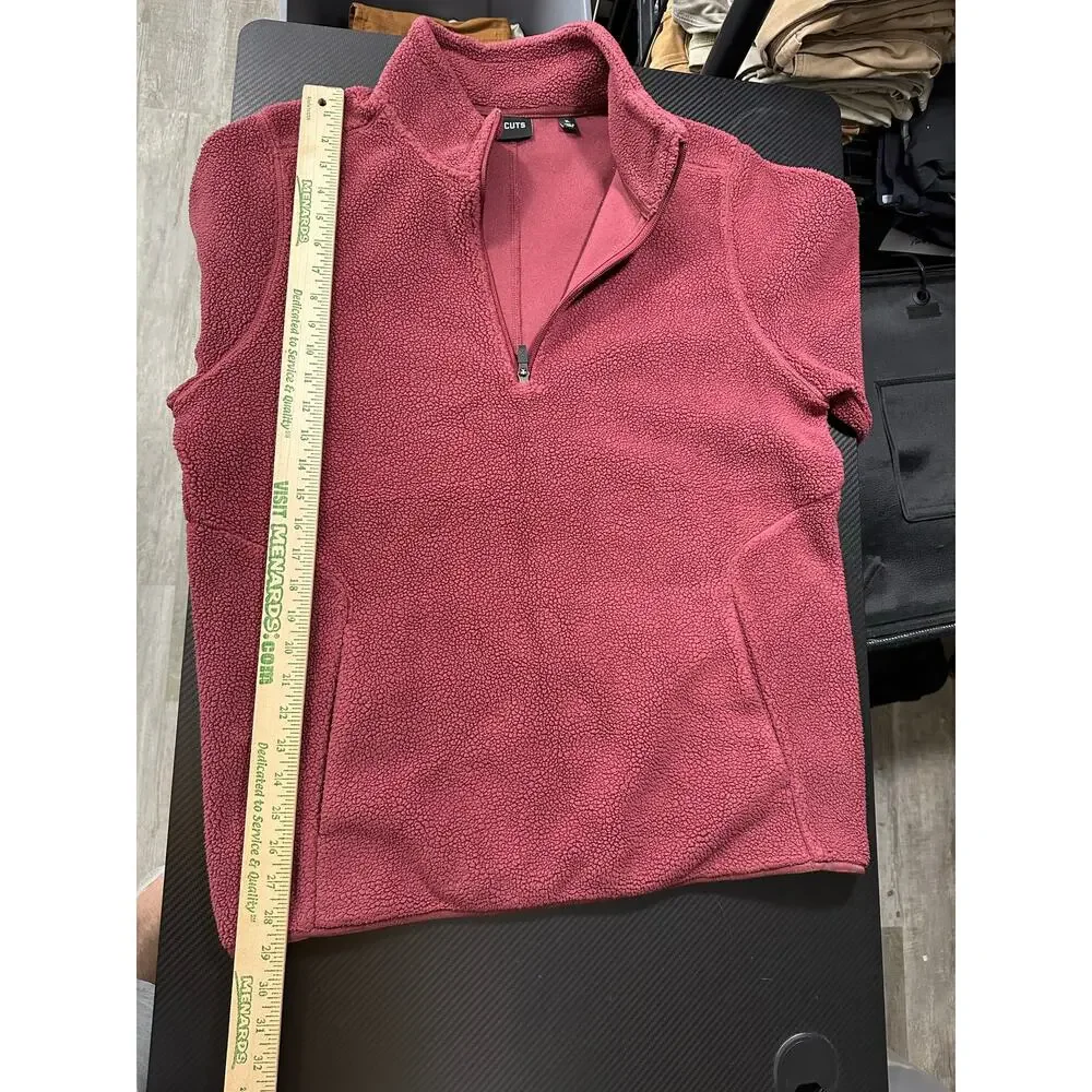 CUTS Clothing High Pile Sherpa Fleece 1/4 Zip Pullover Red Size XL Mens